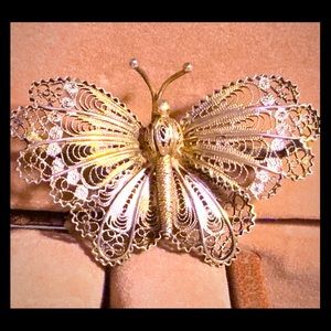 Vtg Filigree Butterfly Brooch 800 Gold Pin brooch